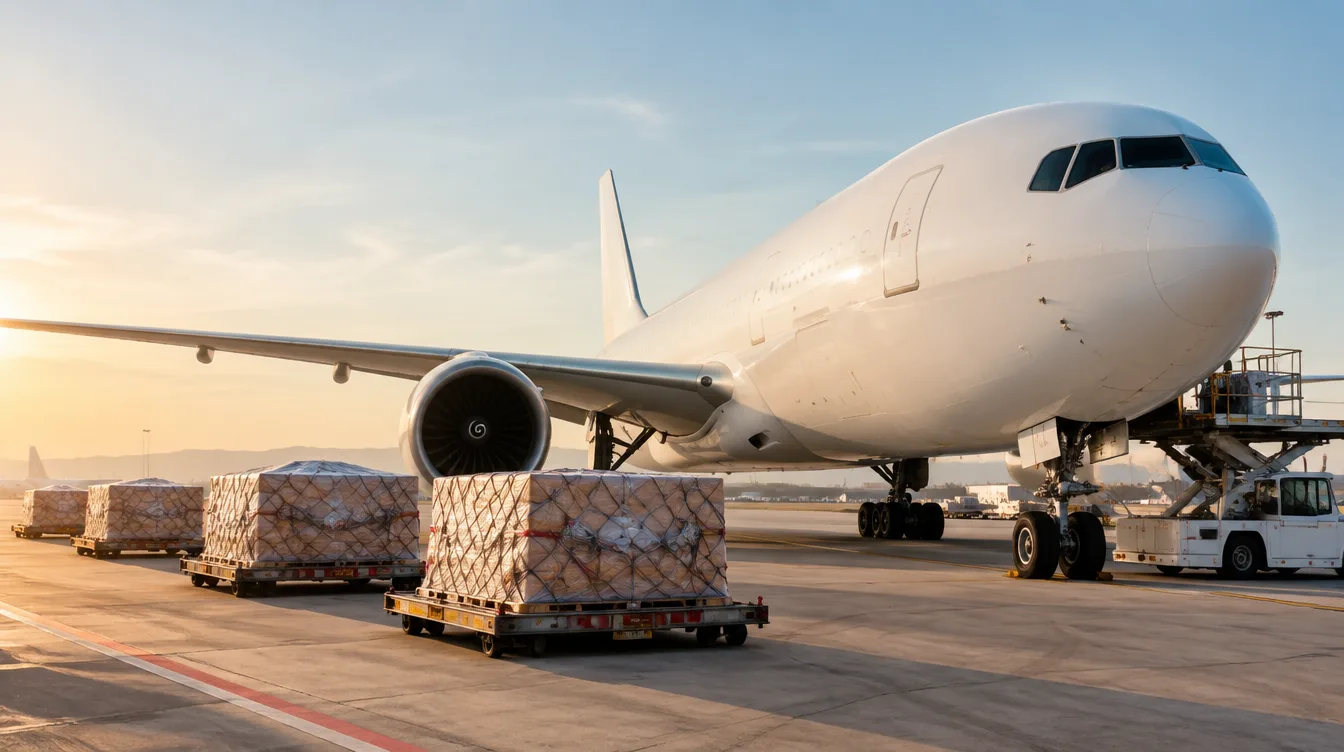 Aereo cargo e merci sulla pista